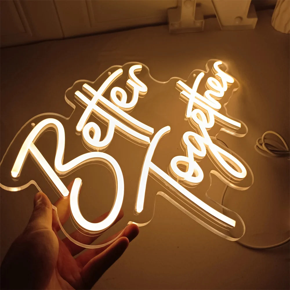 DECO Better Together Led Neon Sign 45x28cm Light for Baby Birthday Party Decoration 5V USB Powered Kids Gift with Switch Base