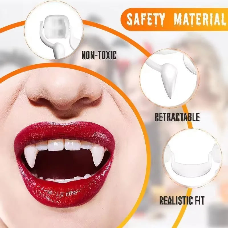 Retractable Vampire Teeth Dentures Fangs Halloween Cosplay Vampire Fangs Dentures Zombie Teeth Prop Halloween Party Decoration