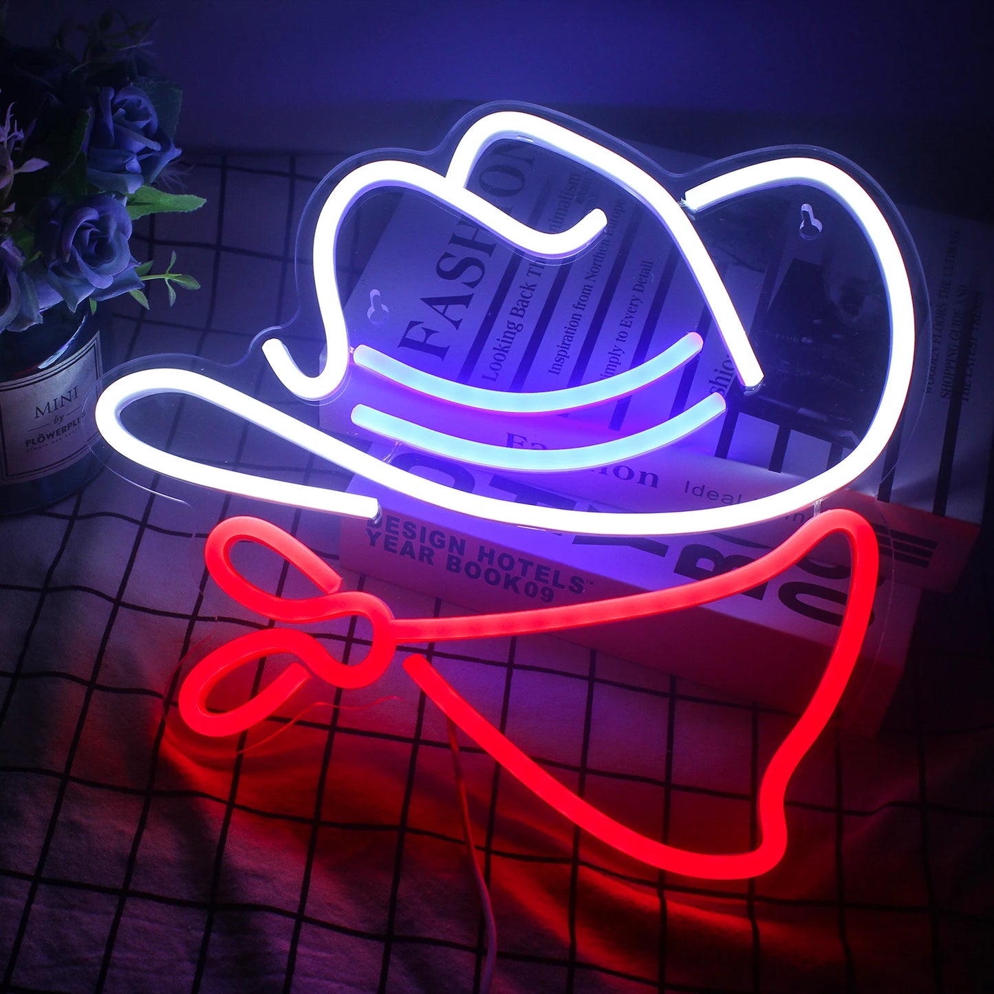 Cowboy Hat Neon Sign LED Wall Decor USB Powered Acrylic For Birthday Party Art Decor Man Cave Bedroom Game Room Birthday Gifts