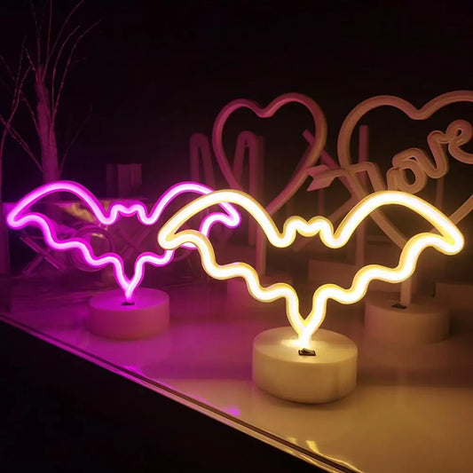 Led Neon Sign Durable Night Light Flicker-free Halloween Bat Neon Sign Lamp Shape Desktop Ornament Usb/battery for Sellers