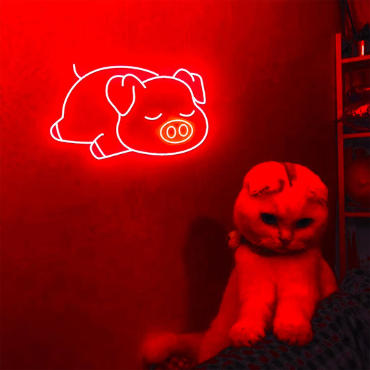 Sleeping Pig Led Neon Signs Children's Bedroom Boys Girls Men Ladies Cave Games Room Cute Wall Decoration Illuminated USB Lamp