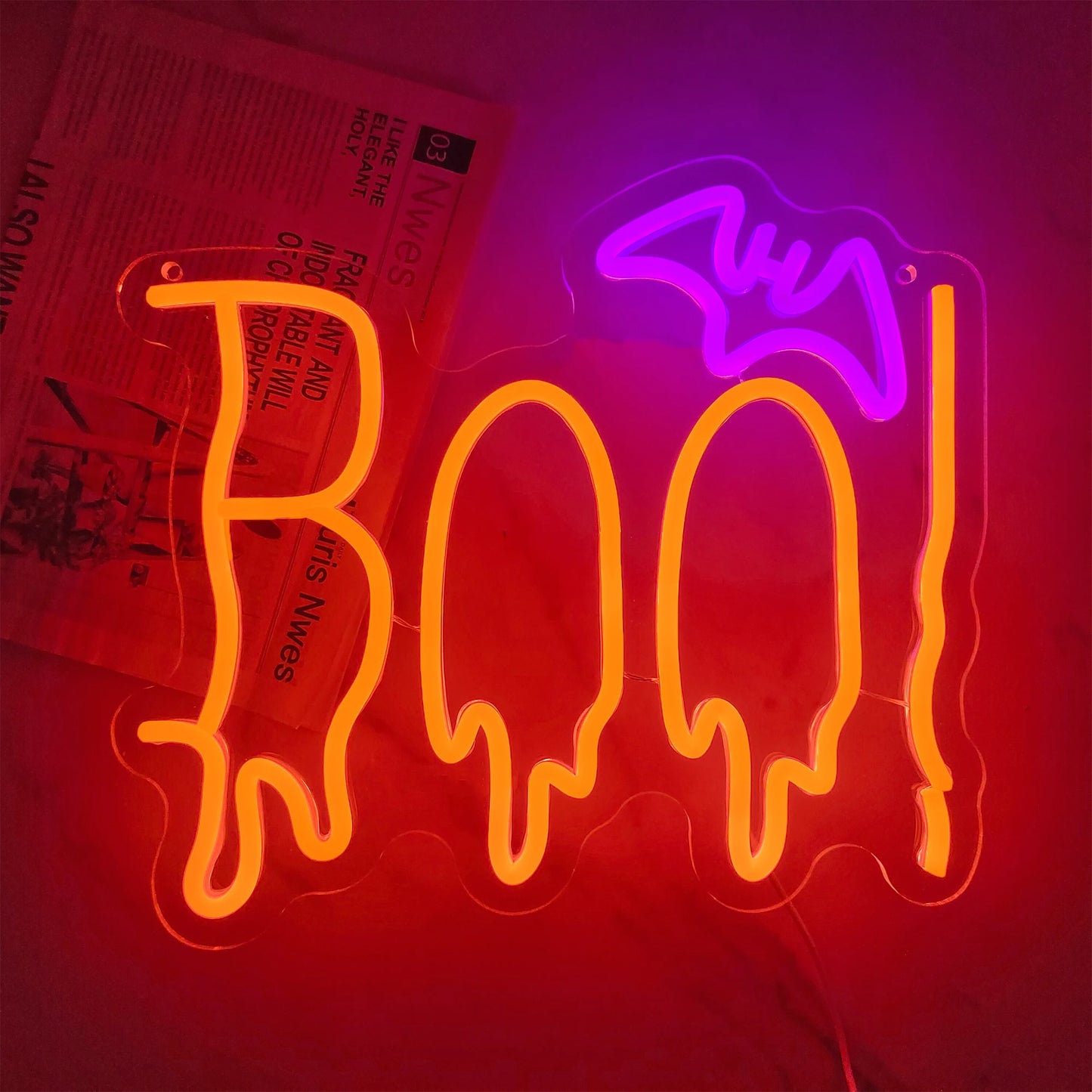 Boo! Neon Signs Halloween Led Sign Orange Neon Lights Sign Word Neon Light Sign Halloween Bedroom Spooky Bat Holiday Wall Decor