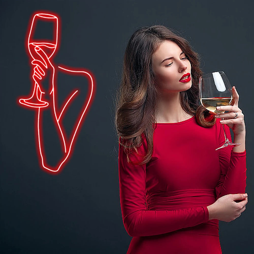 Lady Wine Glass Neon Signs Wall Decor USB Powered LED Neon Light Decor for Hotel Beer Bar Pub Man Cave Club Restaurant & Party