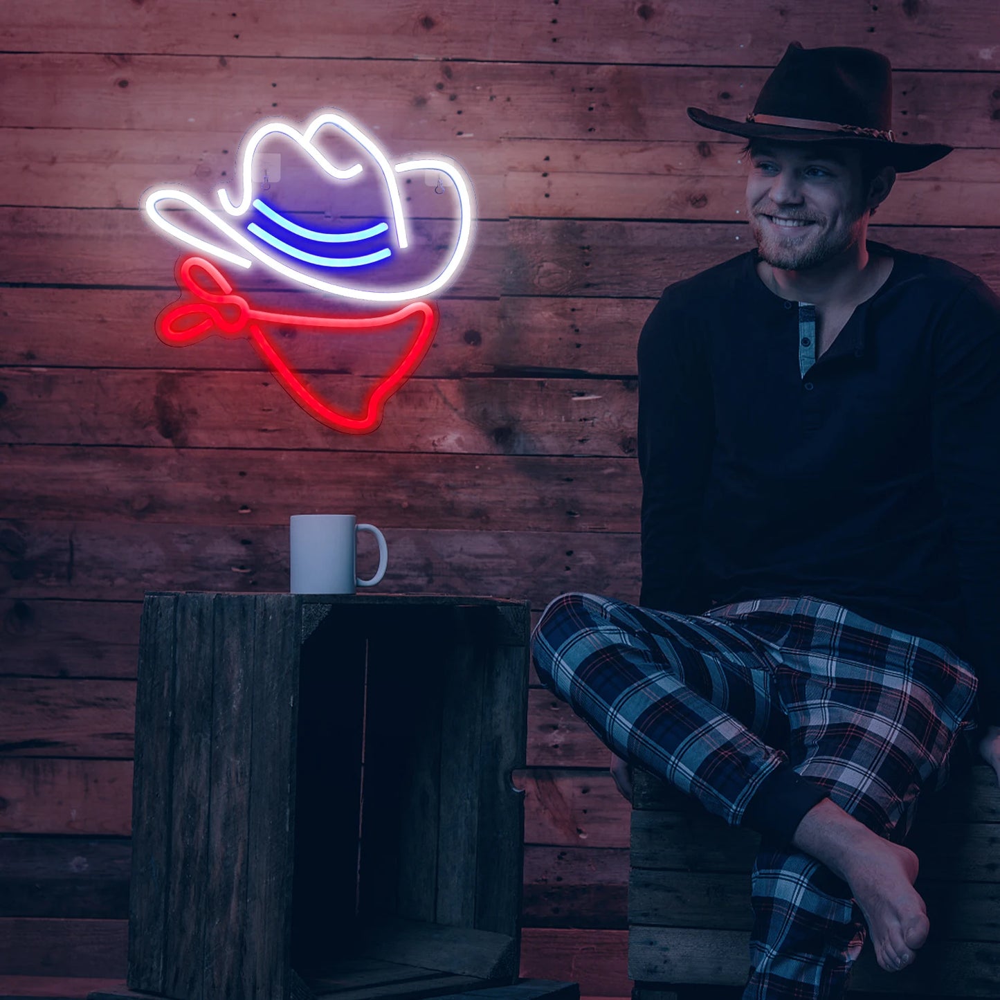 Cowboy Hat Neon Sign LED Wall Decor USB Powered Acrylic For Birthday Party Art Decor Man Cave Bedroom Game Room Birthday Gifts