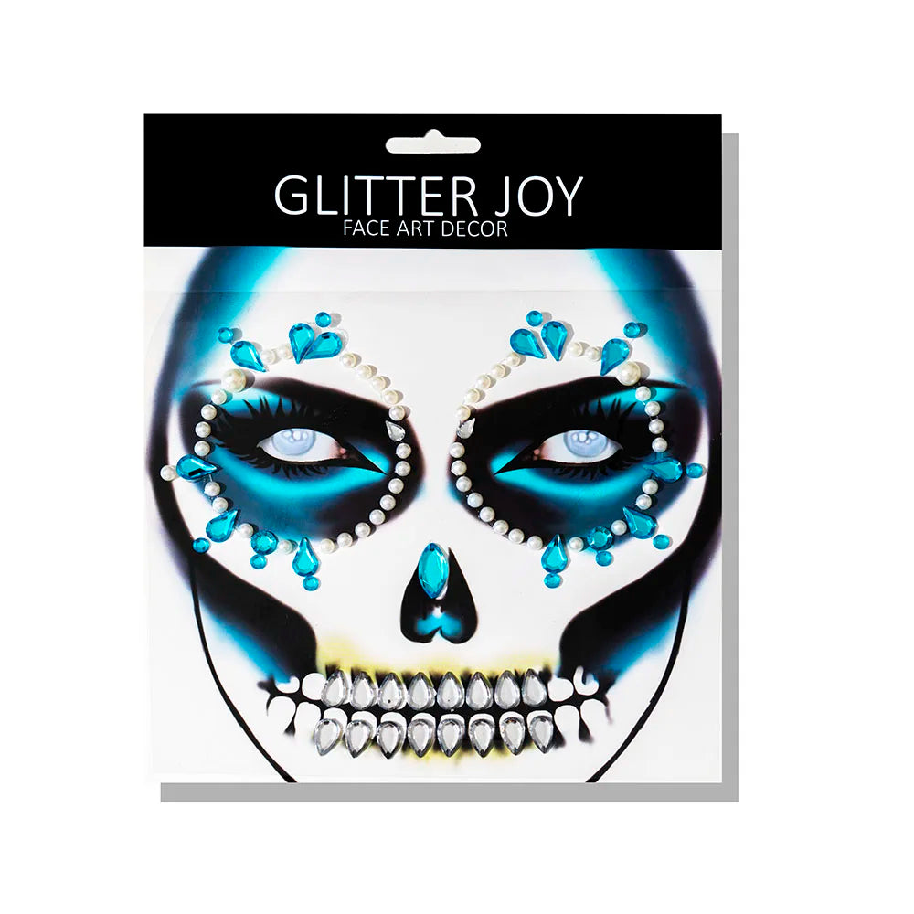 Halloween Fake Tattoo Skull Bone Face Art Jewelry Rhinestone Sticker for Carnival Night Clubbing Makeup Body Art