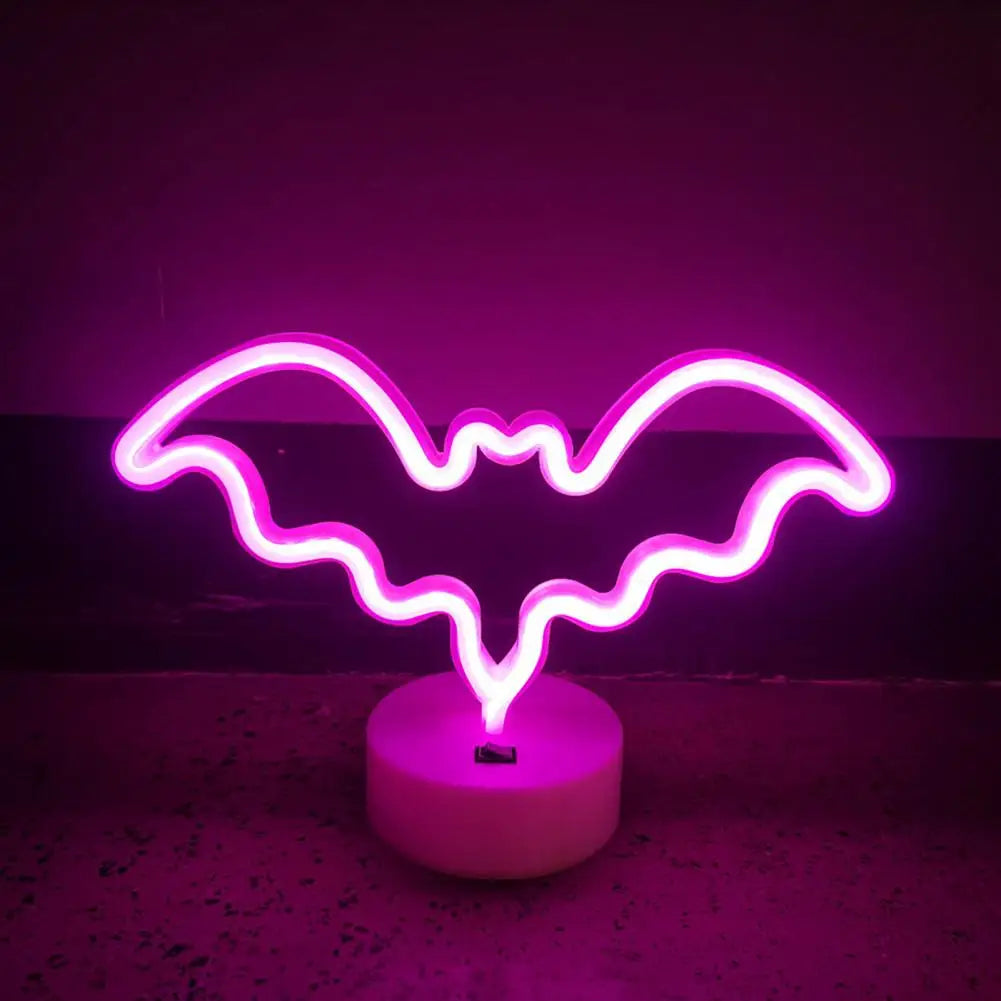 Led Neon Sign Durable Night Light Flicker-free Halloween Bat Neon Sign Lamp Shape Desktop Ornament Usb/battery for Sellers