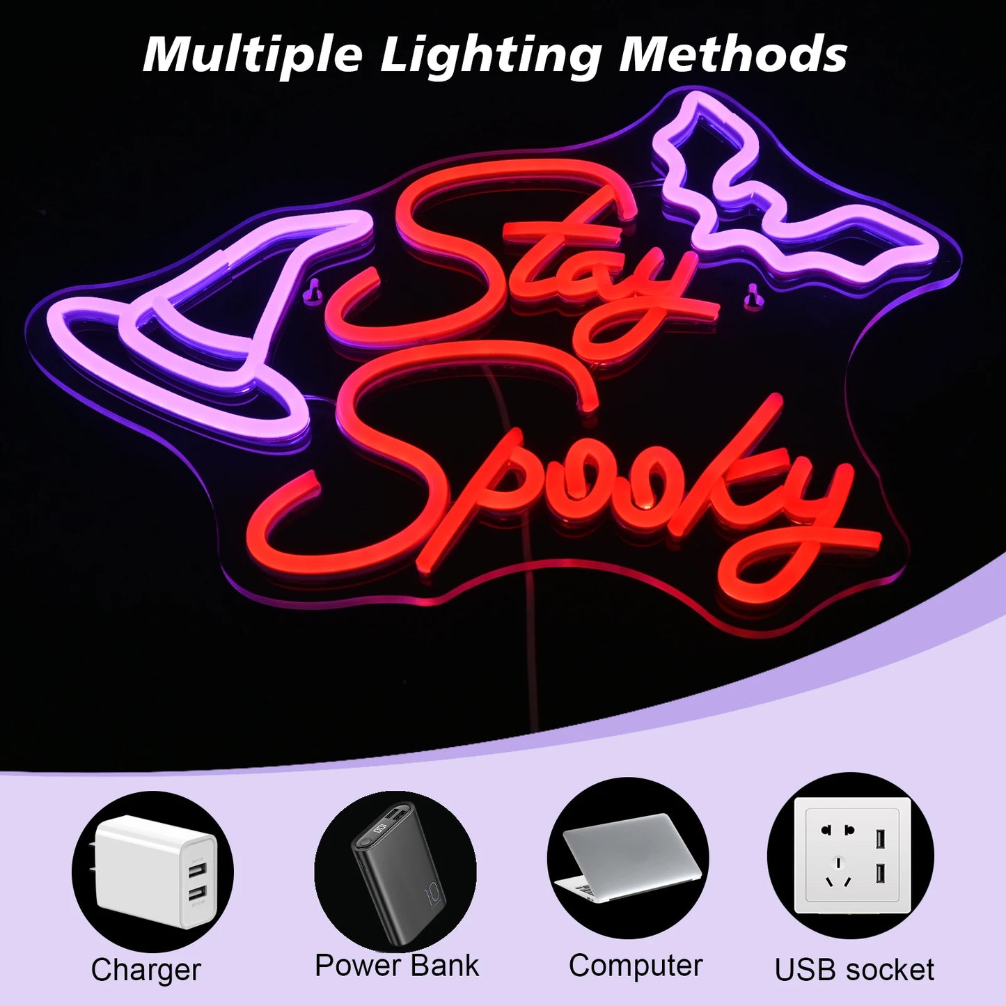 Stay Spooky Neon Signs Led Lights Halloween Home Party Room Decoration For Bedroom Wall Decor USB Powered Neon Lamp Art Sign