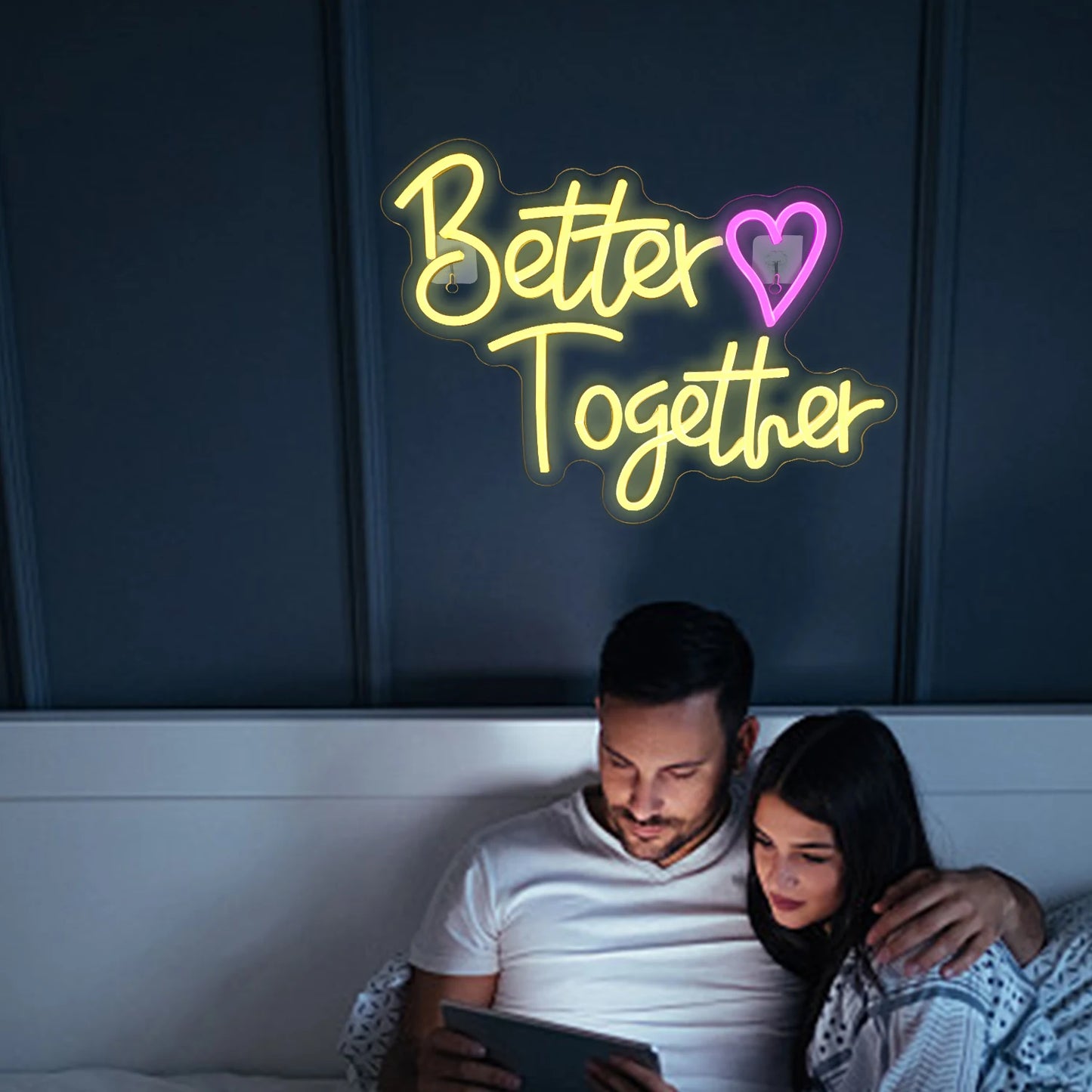 Better Together Heart Neon Sign Wedding Wall Decor LED Light Aesthetic Room Decor for Anniversary Valentines Day Wedding Neon