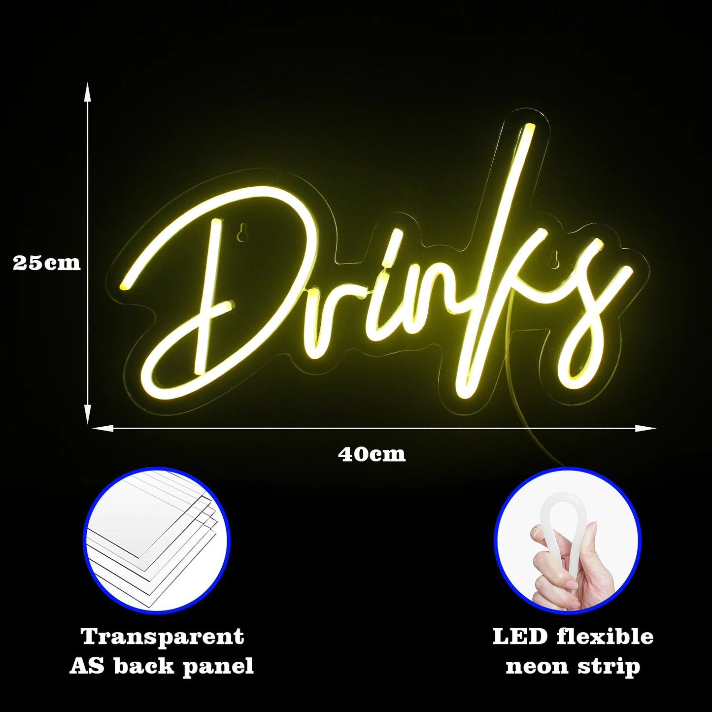 Drink Neon Sign LED Room Wall Decor USB Powered Acrylic Hanging With Switch For Party Bar Pub Cafe Man Cave Beverage shop Decor