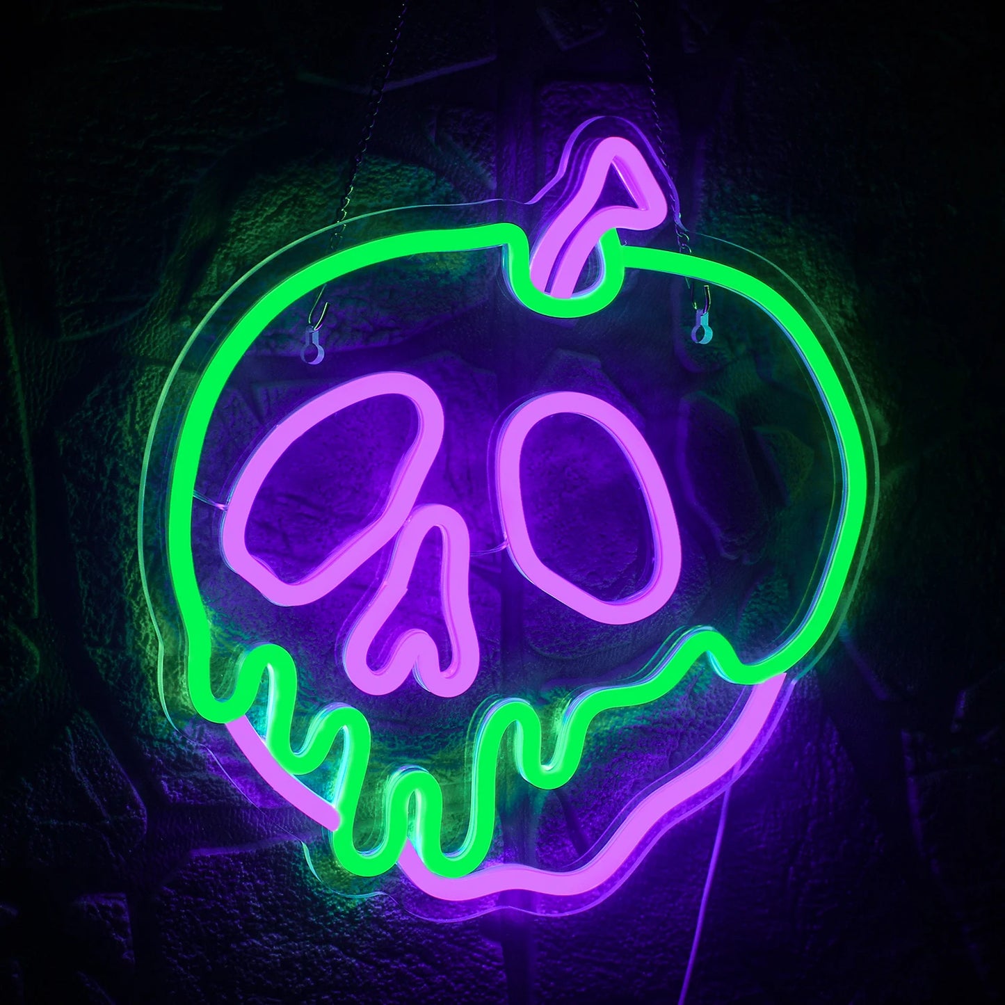 Skull Apple Neon Signs Halloween Party Decor LED Wall Decor USB Powered Gifts Light Signs for Bedroom Kid’s Room Bar Club Shops