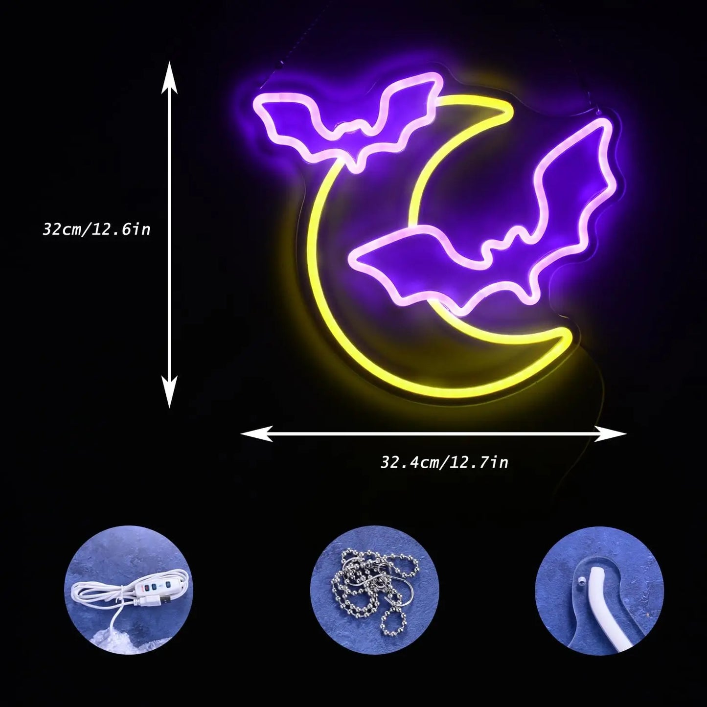 Moon Bat Neon Signs Halloween Room Decoration Art Led Lights Home Party Light Up Sign USB Power Gothic Wall Lamp Festival Decor