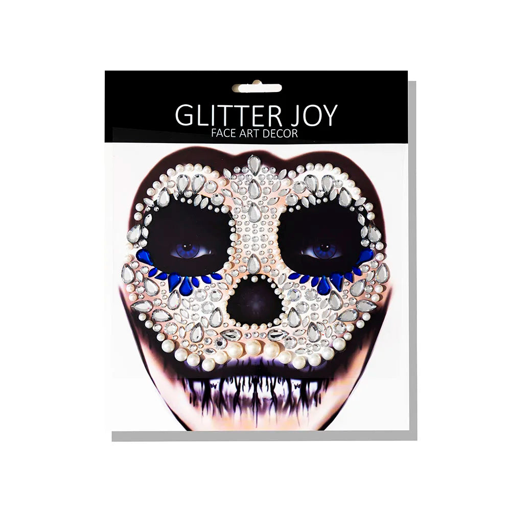 Halloween Fake Tattoo Skull Bone Face Art Jewelry Rhinestone Sticker for Carnival Night Clubbing Makeup Body Art