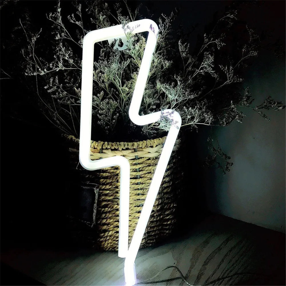 LED Home Neon Lightning Shaped Sign Neon Fulmination Light USB Decorative Light Wall Decor for Kids Baby Room Wedding Party