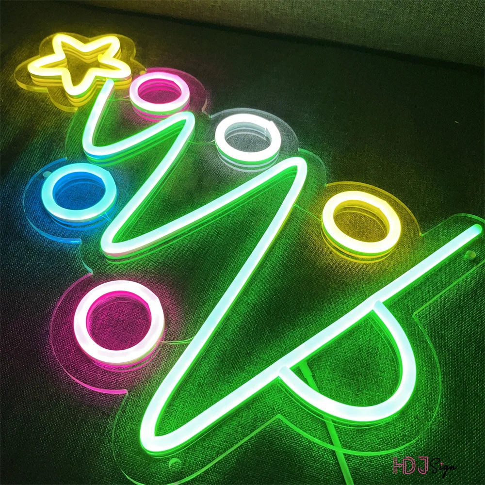 Christmas Tree Neon Sign Merry Christmas Gift Custom Anime Game LED Light Wall Decor For Home Room Bedroom Club Decoration