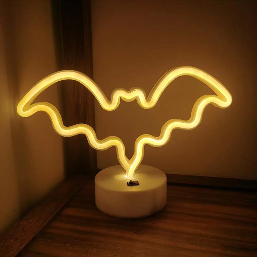 Led Neon Sign Durable Night Light Flicker-free Halloween Bat Neon Sign Lamp Shape Desktop Ornament Usb/battery for Sellers