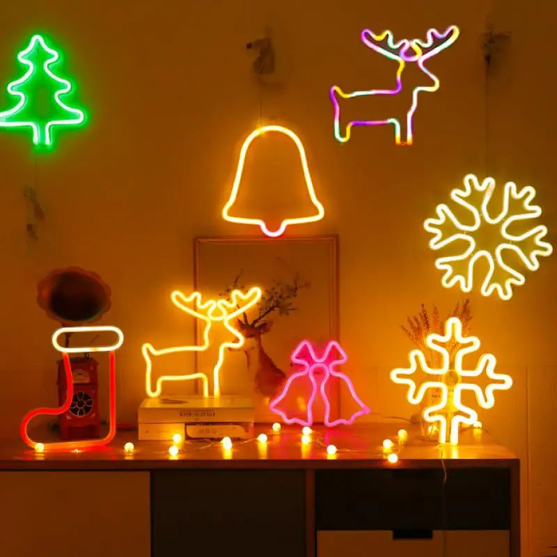 LED Neon Sign Lights Wall Decoration Nightlight Light Christmas Tree Jingle Bell Snowflake Star LED Night Light Christmas Decor