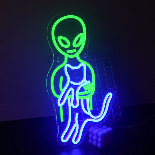 Funny Cat Alien Stuff Neon Signs For Bar Bistro Men Cave LED Light Wall Art Decor Game Room Bedroom Party Boys Girls Kids Gifts