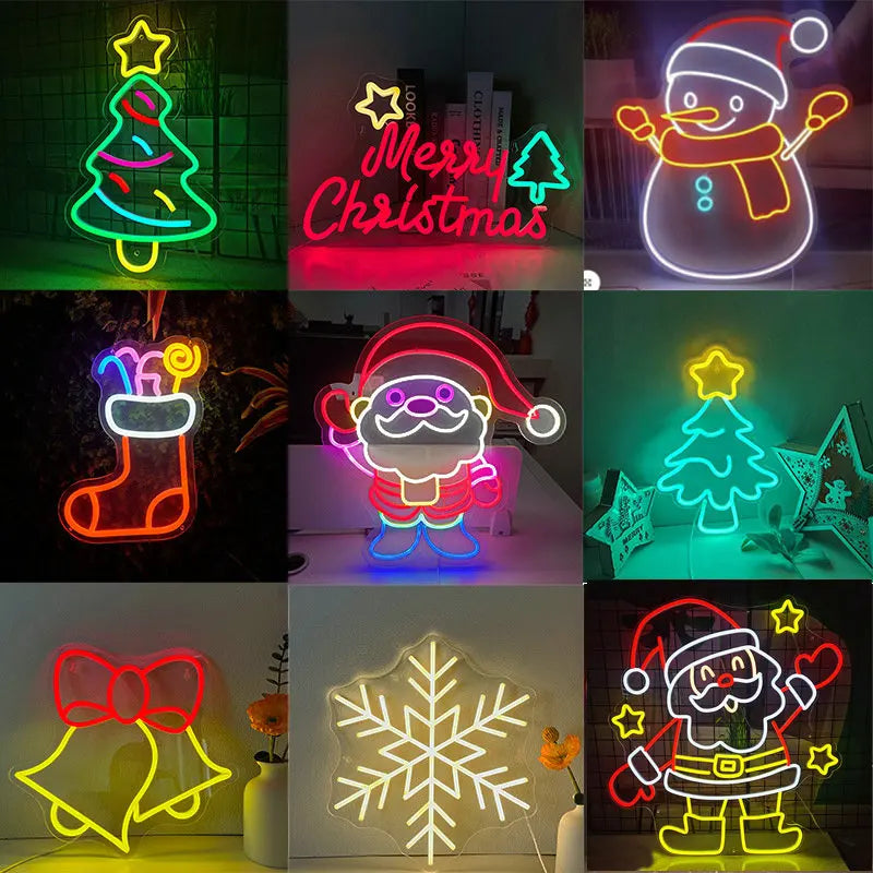 Merry Christmas Neon Sign Santa Claus Neon Light Sign Room Wall Lights Holiday Party Decoration Kids Gift