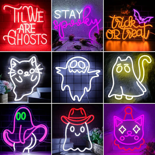 Til We Are Ghost Neon Sign Halloween Party Decorations Stay Spooky Neon Sign Halloween LED Light Halloween Wall Decoration