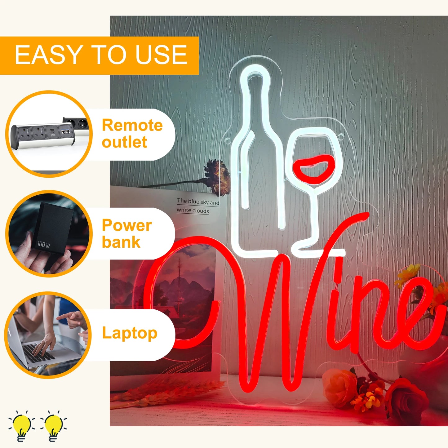 Red Wine Neon Signs Bar Decor Neon Signs Party LED Sign Lights Wine Lovers Gifts Party Man Cave Decoration Neon Signs USB