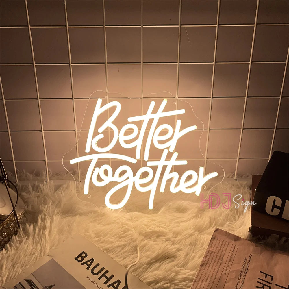 Better Together Neon Sign Wedding Decor Room Neon LED Sign Wall Deocr Bedroom Bride To Be Mr And Mrs Neon Light Party Engagement