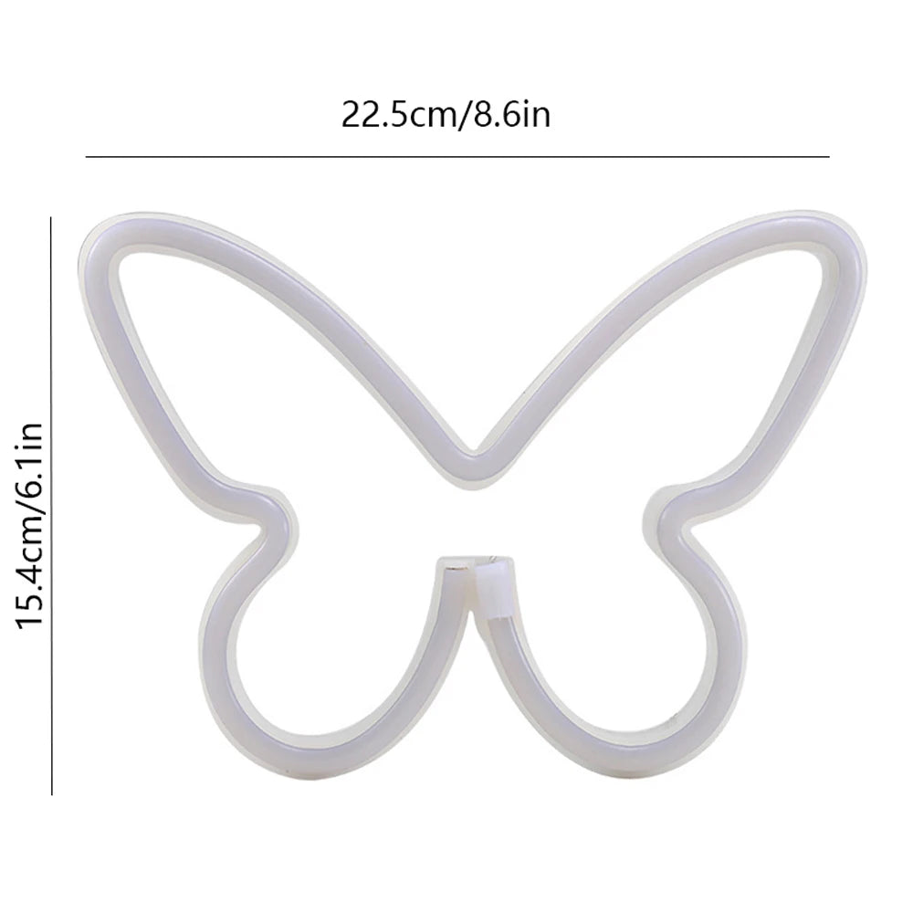 LED Neon Sign USB/Battery Operated Creative Shape Flicker Free 3D Visual Effect Soft Lighting Butterfly Neon Sign LED Lamp Photo