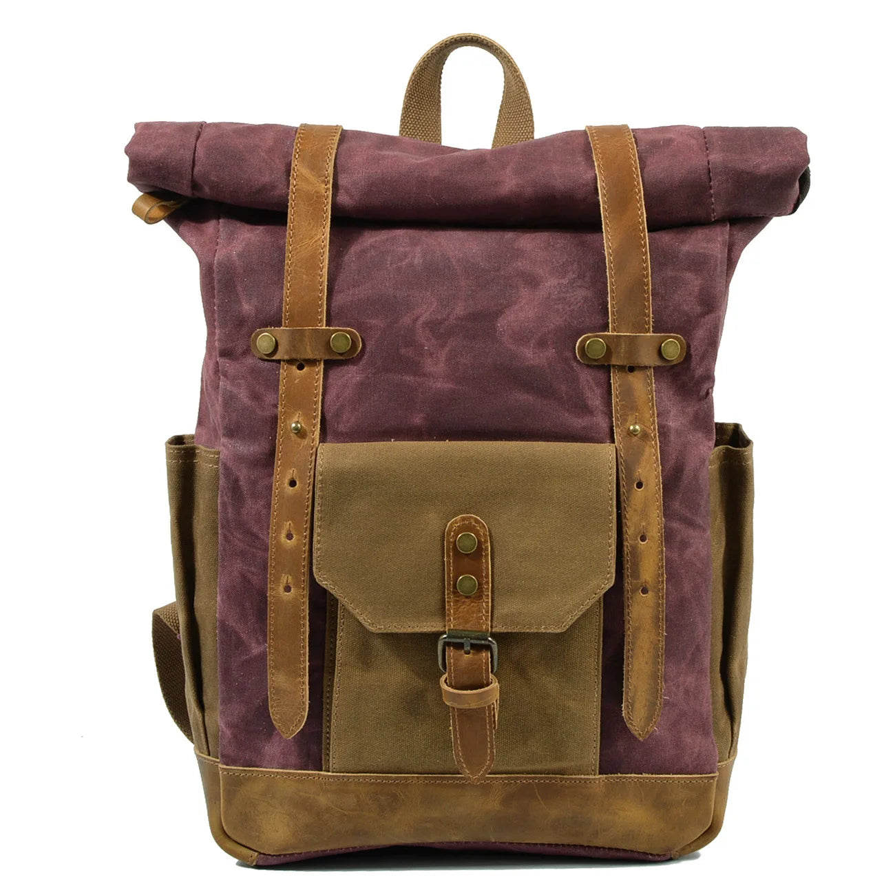 Retro Contrasting Oil Wax Waterproof Canvas Backpack Computer Rucksack Large Capacity Outdoor Women's Men's Pouch