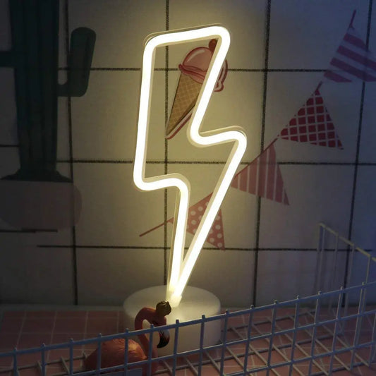 LED Home Neon Lightning Shaped Sign Neon Fulmination Light USB Decorative Light Wall Decor for Kids Baby Room Wedding Party