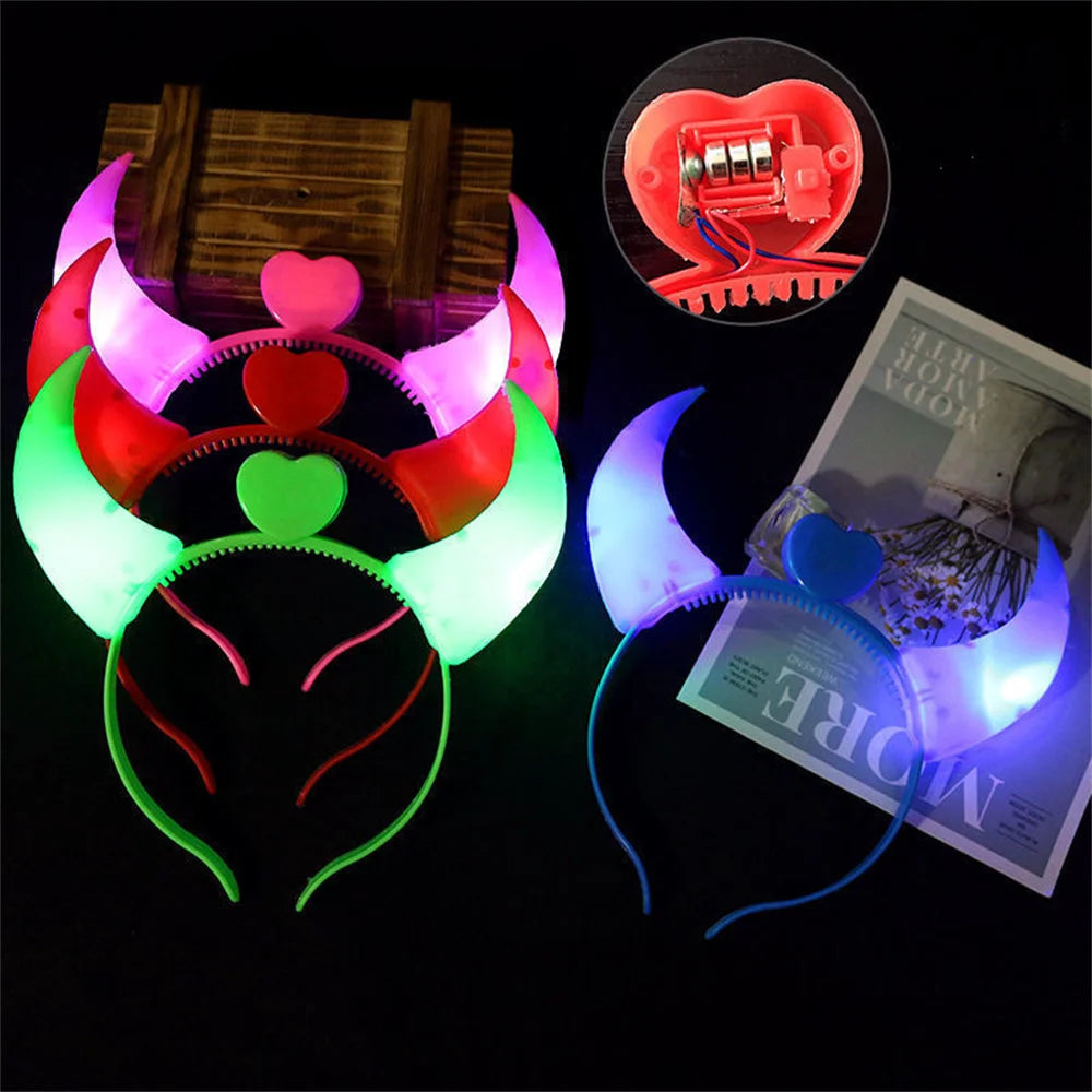 Halloween Decoration Devil Horn Luminous Hairhoop Led Hairband Flashing Glow Headress Light Up Hair Access Cosplay Glowing Prop