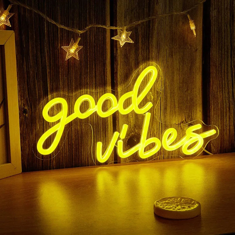 Led Neon Sign Goodvibes Usb Powered Wall Neon Signs For Bedroom Home Wedding Party Decoration Dropshipping