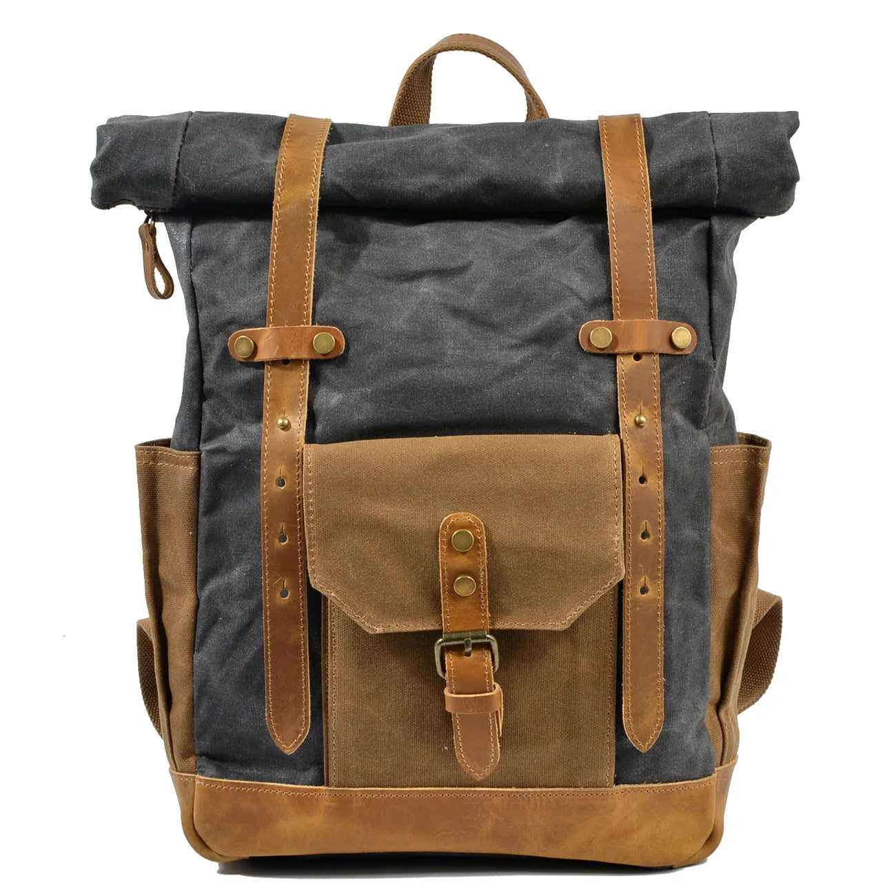 Retro Contrasting Oil Wax Waterproof Canvas Backpack Computer Rucksack Large Capacity Outdoor Women's Men's Pouch