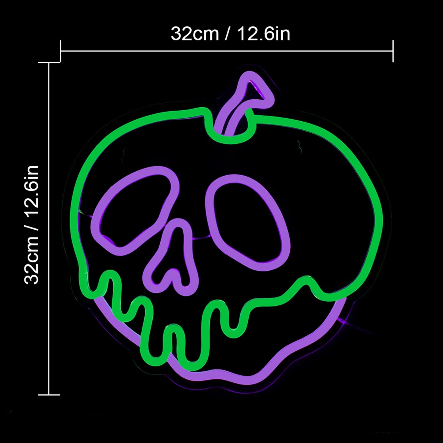 Skull Apple Neon Signs Halloween Party Decor LED Wall Decor USB Powered Gifts Light Signs for Bedroom Kid’s Room Bar Club Shops