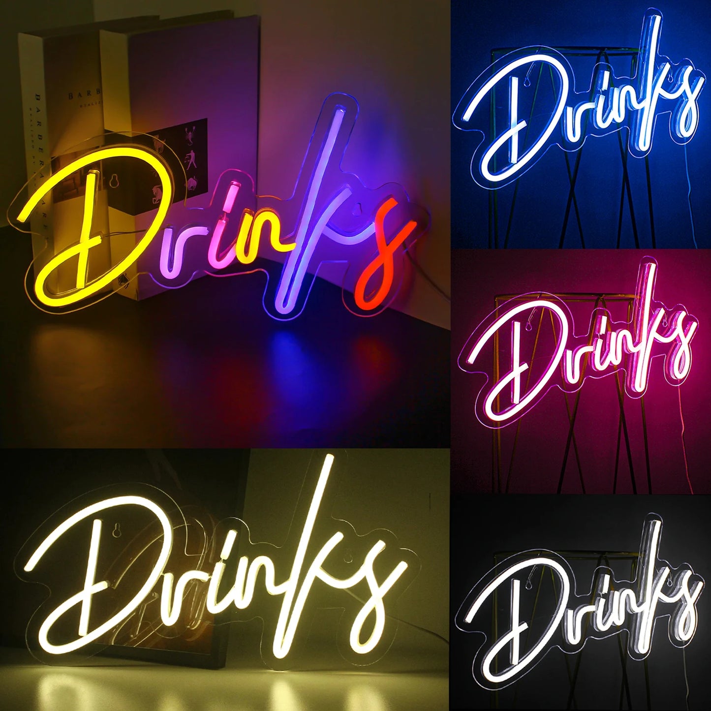 Drink Neon Sign LED Room Wall Decor USB Powered Acrylic Hanging With Switch For Party Bar Pub Cafe Man Cave Beverage shop Decor