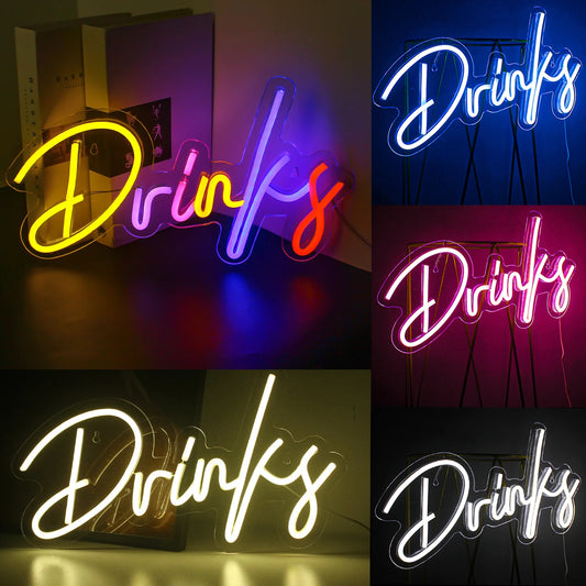 Drink Neon Sign LED Room Wall Decor USB Powered Acrylic Hanging With Switch For Party Bar Pub Cafe Man Cave Beverage shop Decor