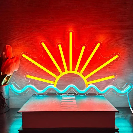 Sunrise Sunset Neon Sign LED Neon Light for Beach Sea Wave Wall Art Man Cave Bedroom Wedding Living Room Party Bar Wall Decor