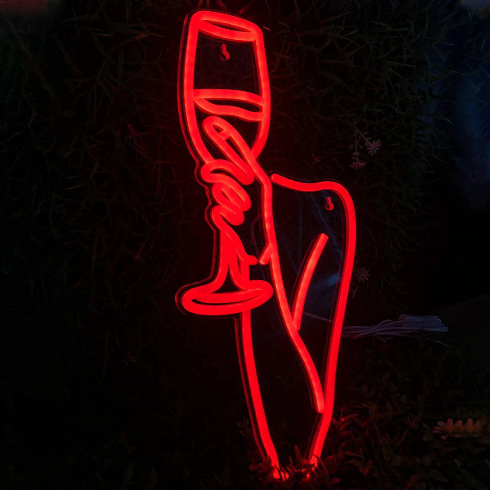 Lady Wine Glass Neon Signs Wall Decor USB Powered LED Neon Light Decor for Hotel Beer Bar Pub Man Cave Club Restaurant & Party