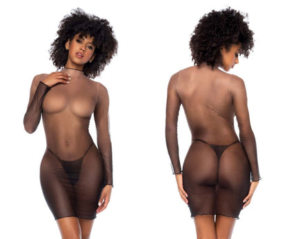Long-sleeved dress in a stretch mesh