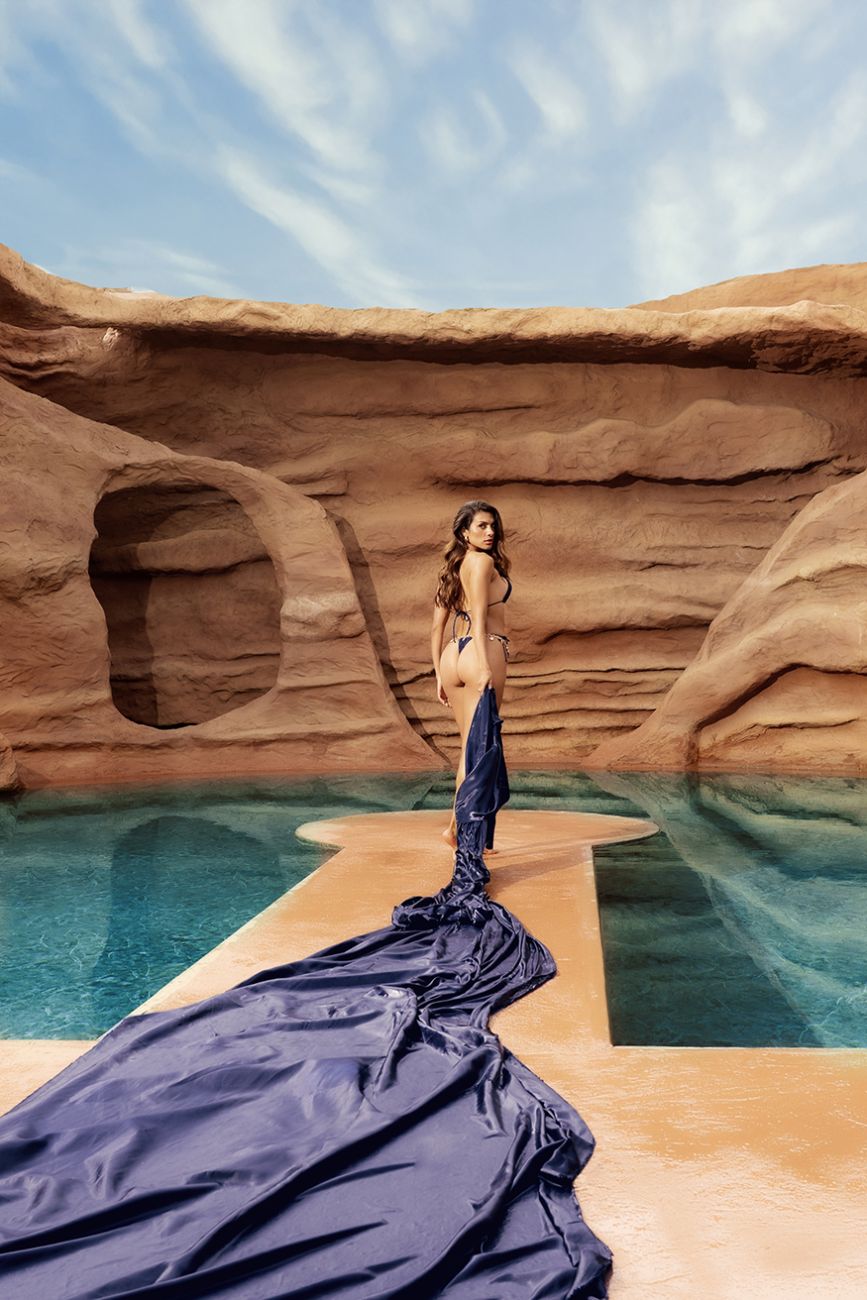 Sparkly navy string bikini set, highlight your shape with a sleek, barely-there silhouette