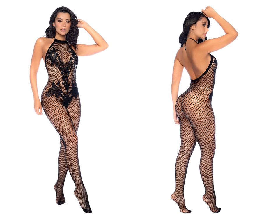 Halter And Crotchless Floral Bodystocking