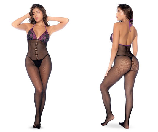 Fishnet and Lace Bodystocking Set