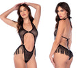 Rhinestone Fringe Mesh Bodysuit