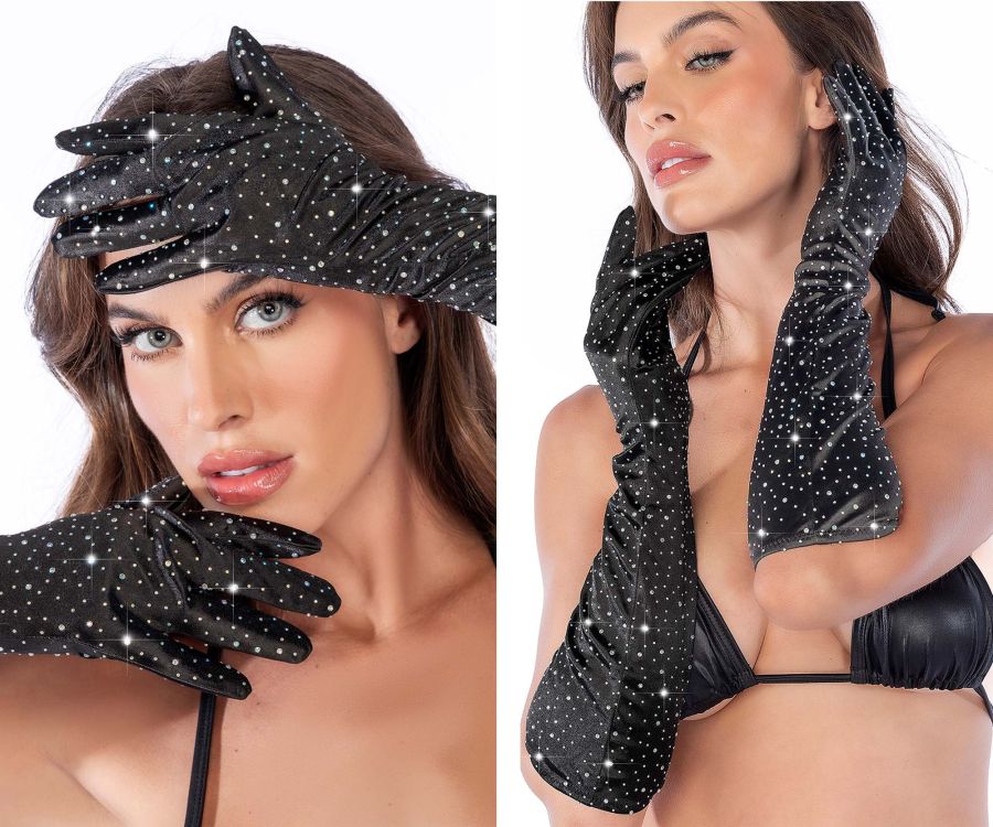 Satin Rhinestone Opera Gloves