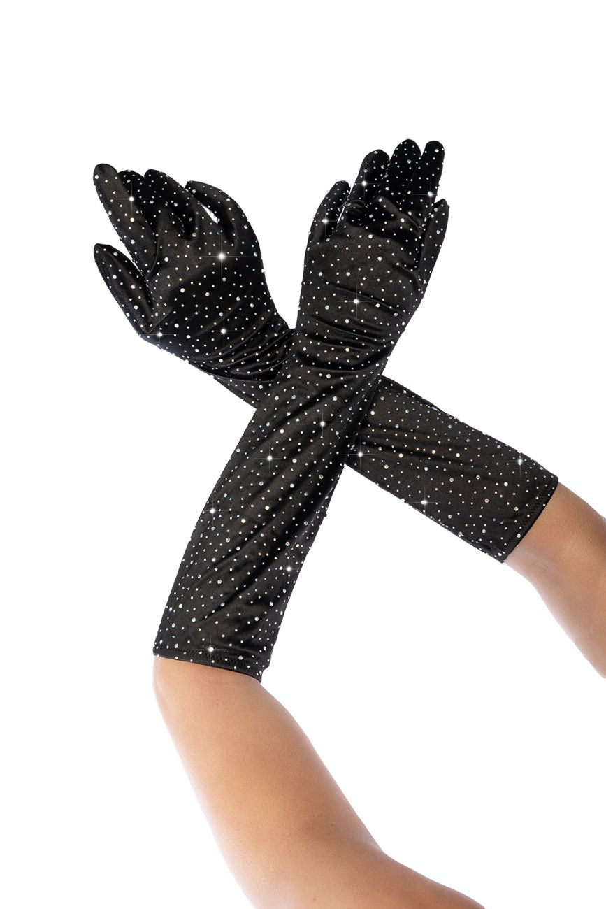 Satin Rhinestone Opera Gloves