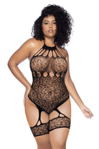 Leopard Halter Fishnet Bodysuit