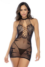 Rose Fishnet Chemise Black
