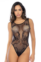 Snake Fishnet Rhinestone Bodysuit