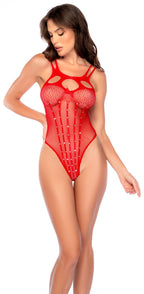 Fishnet Bodystocking with Rhinestone Detail with Cuffs
