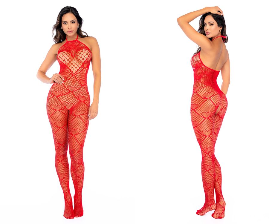 Heart Fishnet Bodystocking with Rhinestone Detail