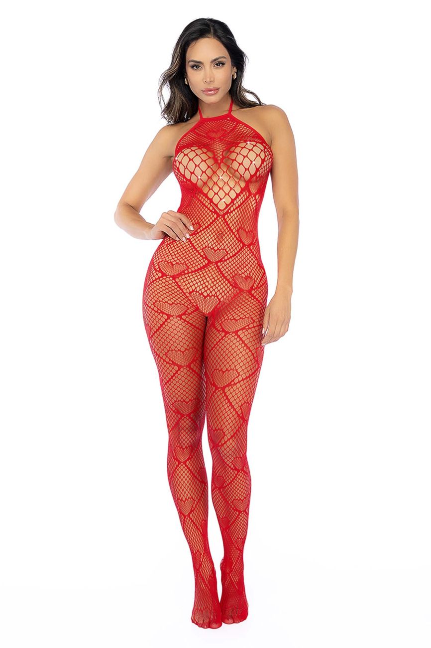 Heart Fishnet Bodystocking with Rhinestone Detail