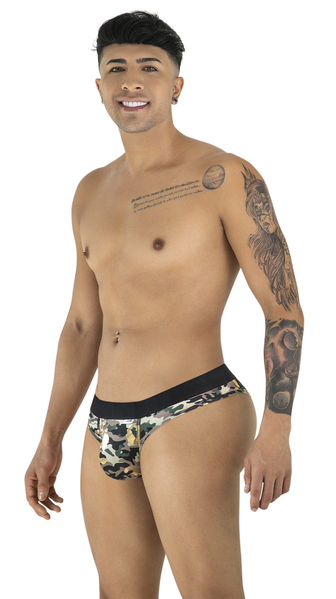 men’s low-rise briefs with bold camouflage print